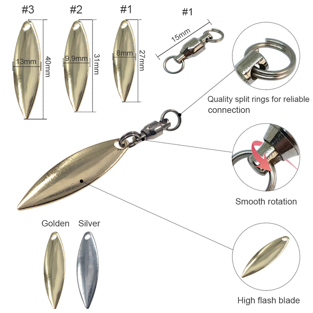 10 قطعة شفرات الصفصاف سبينر ال - مراجعة Fishing Lure Blade Bait وسعره